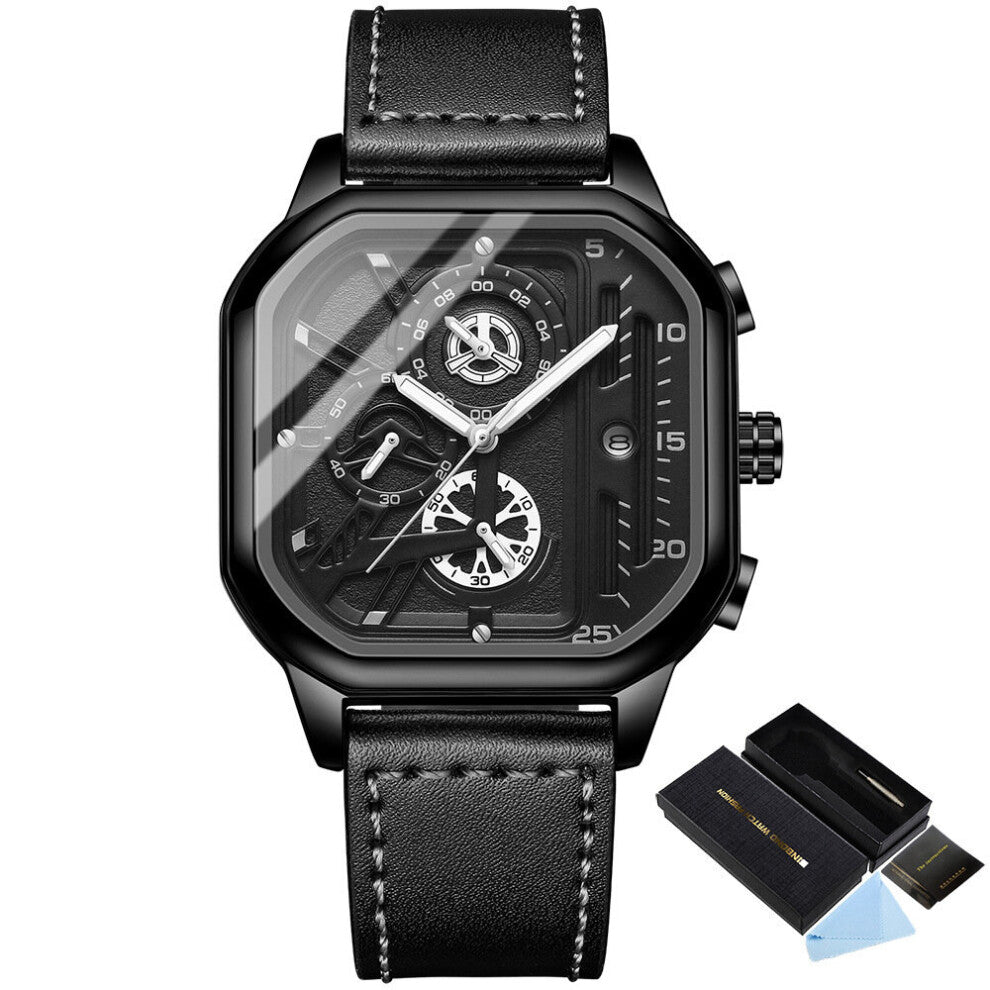 Mens Watches Top Quartz Watch Men Leather Chronograph Waterproof Business Wristwatch For Men Sports Clock