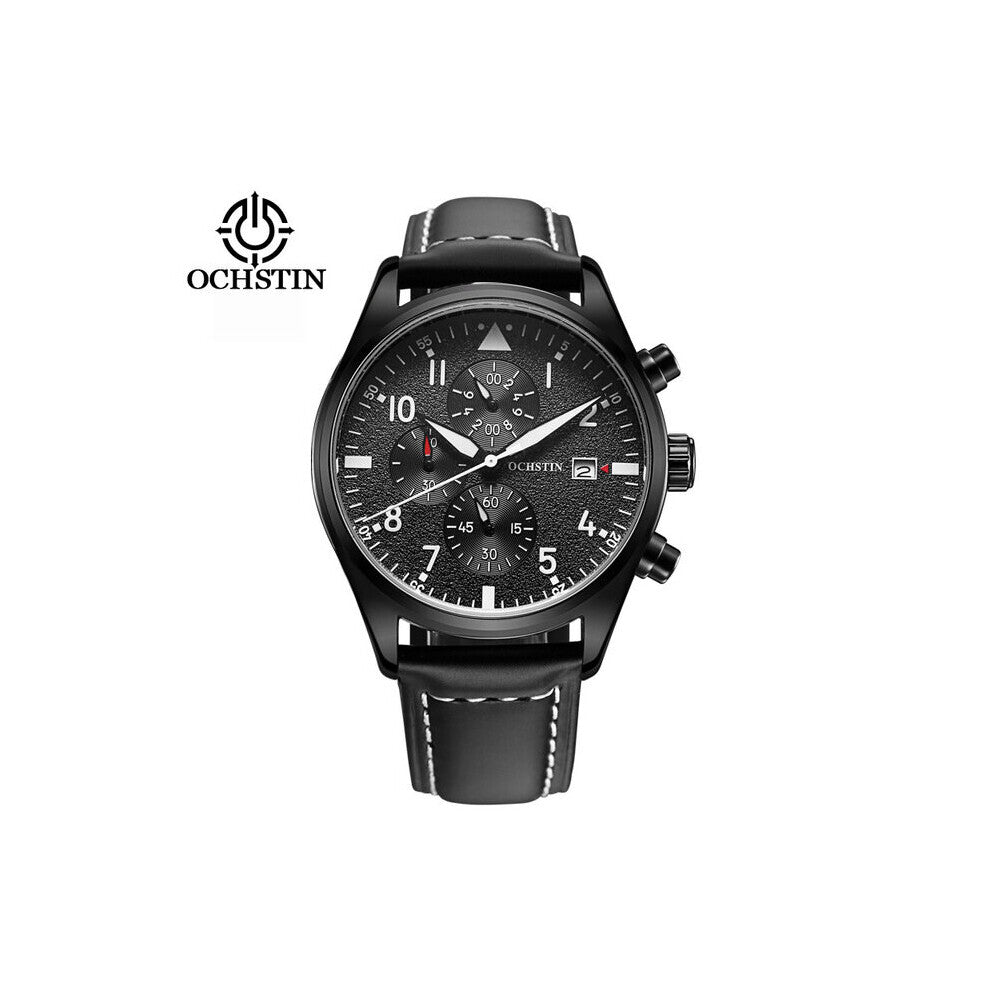 Men Pilot Watch For Sport Band Casual Wrist Hand Watch Waterproof Chronograph Quartz Male Date Leather Strap Clock