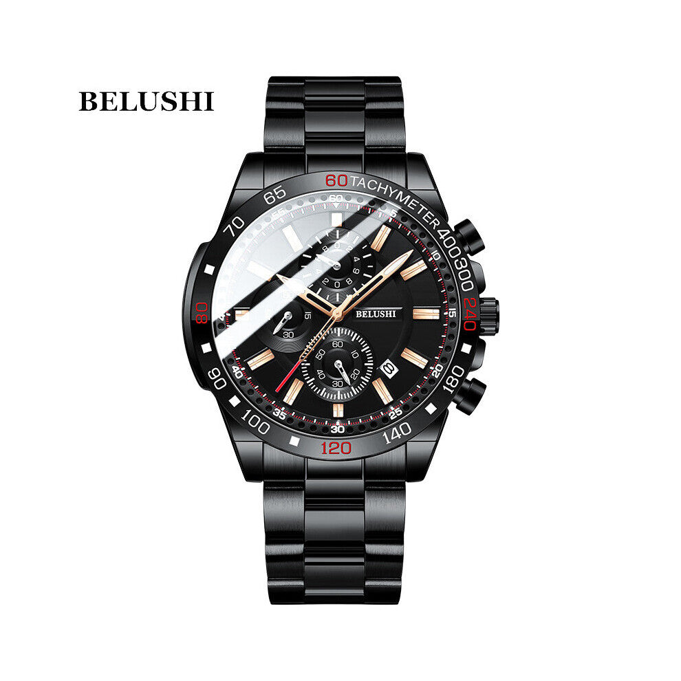 BELUSHI Mens Watches Top Sport Waterproof Chronograph Stainless Steel Quartz Watch Men Relogio Masculino