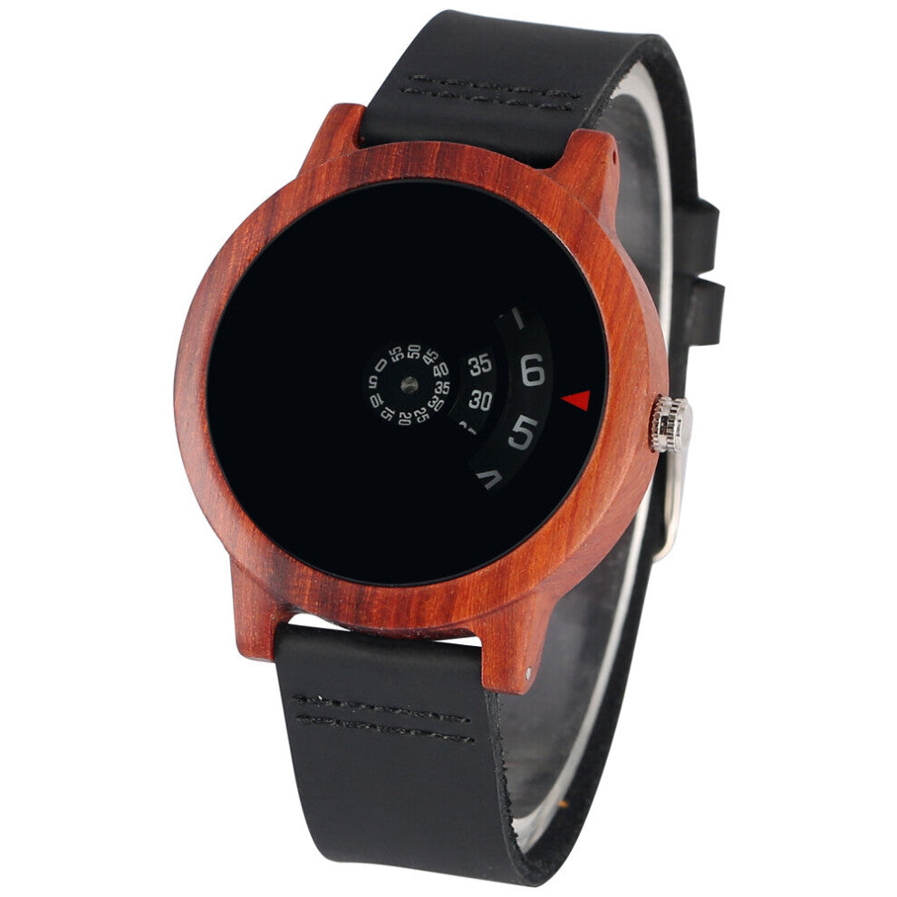 Wooden Watch for Men Classic Male Quartz Leather Band Watches Men's Retro Wristwatch Creative Digital Turntable Dial Clock