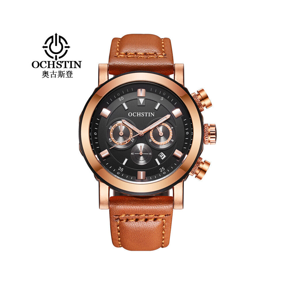 Man WristWatch Waterproof Chronograph Men Watch Military Business Top Leather Sport Male Clock 6064