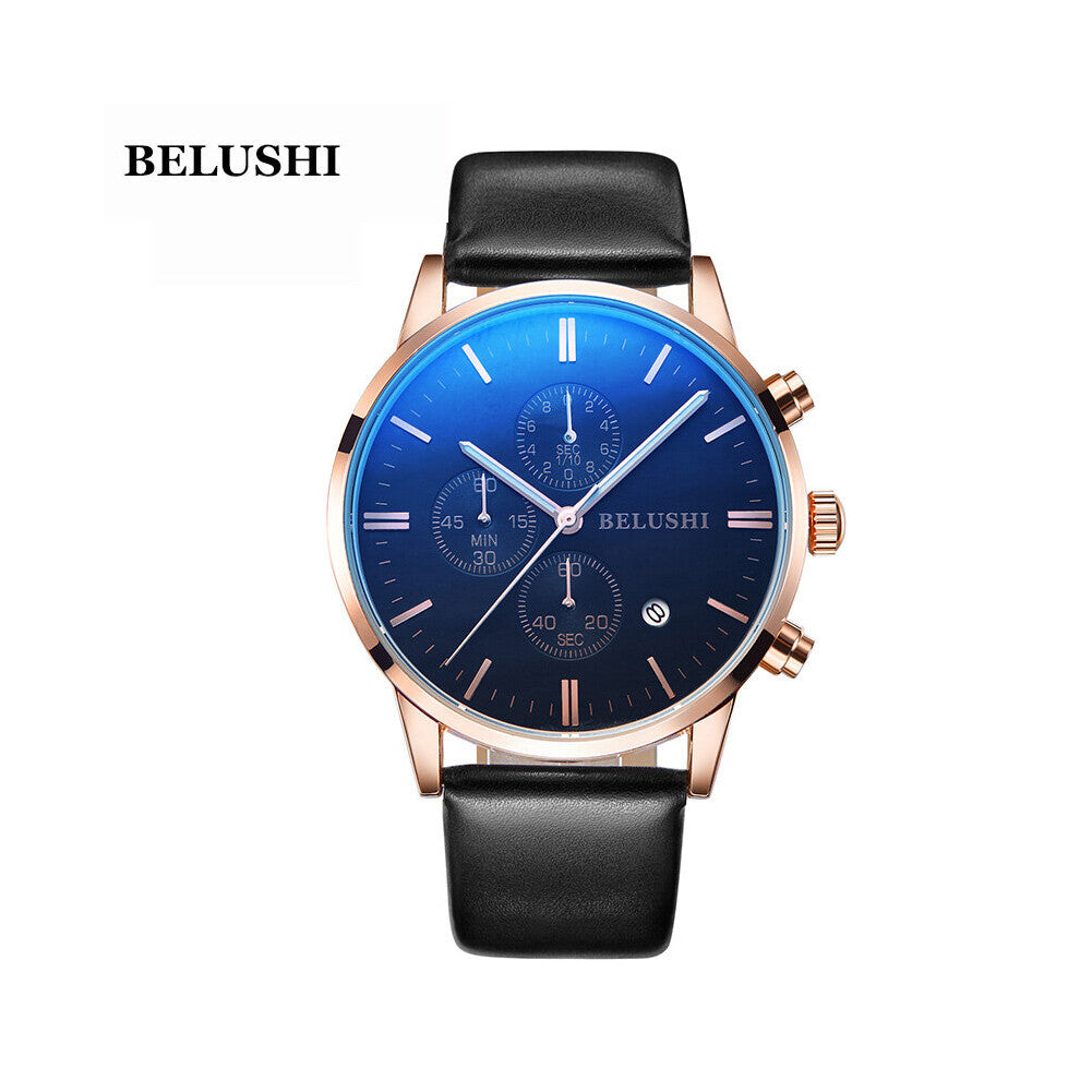 Belushi Business men's Sports Quartz watch Waterproof Multi-function Calendar Six-pin watches Durable Leather Strap Relojes