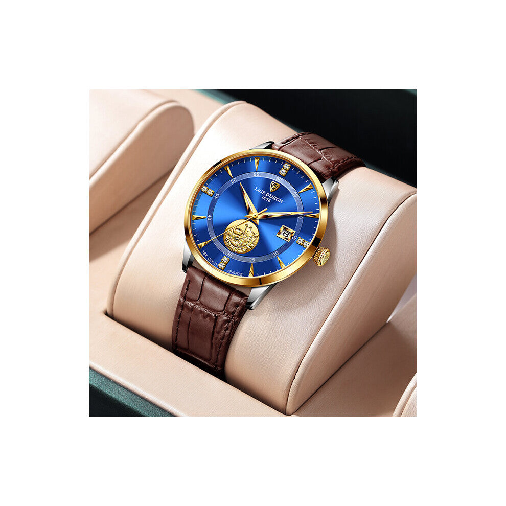 Watch Men Ultra Thin Dial 7MM Waterproof Clock LIGE Casual Leather Mens Watches Top Quartz Watch For Men