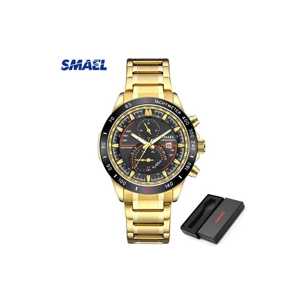 Men Watch Smael Top Quartz Watches Golden Full Steel Business Wristwatch Waterproof Mens Relogio