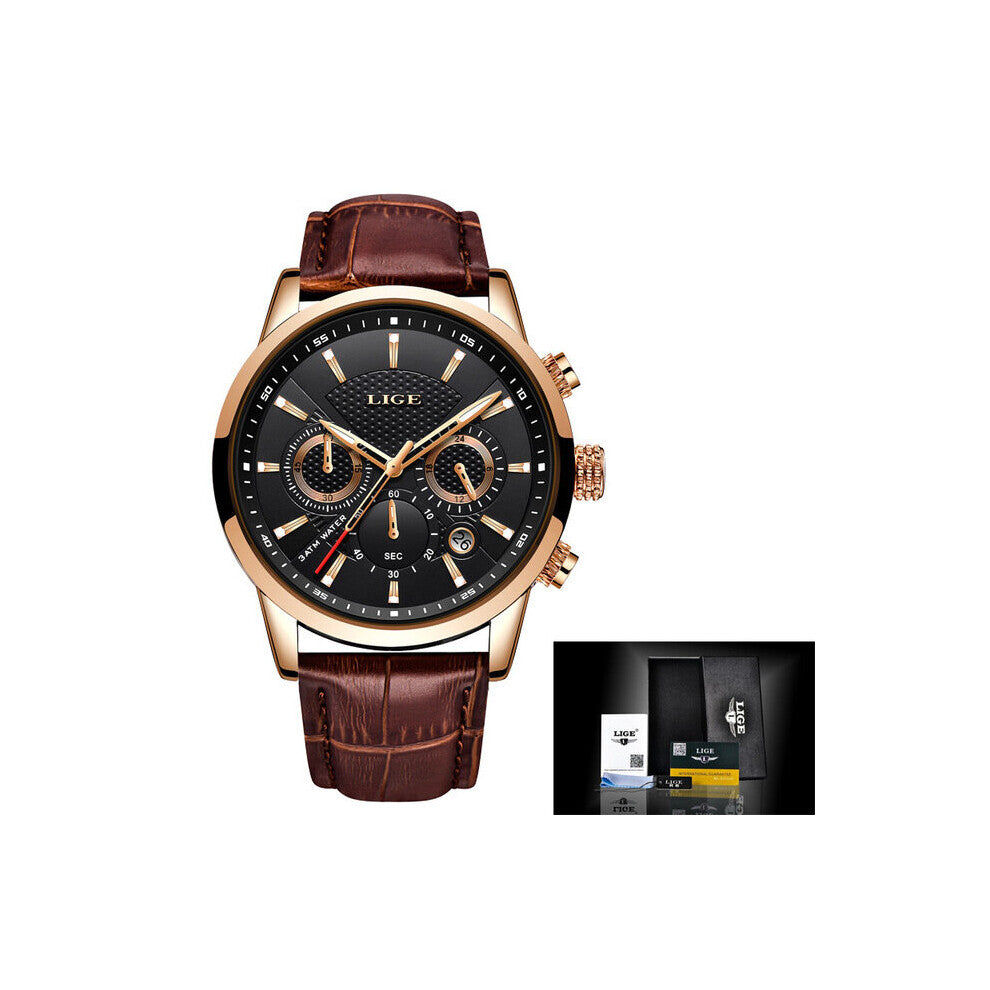Top Watch for Men Sports Quartz Clock Mens Watches Leather Military Waterproof Date Watch Men+Box