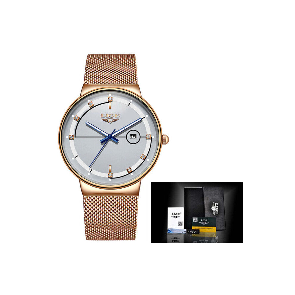 Mens Watches Top Ultra Thin Quartz Watch For Men Mesh Strap Waterproof Watches Relogio Masculino