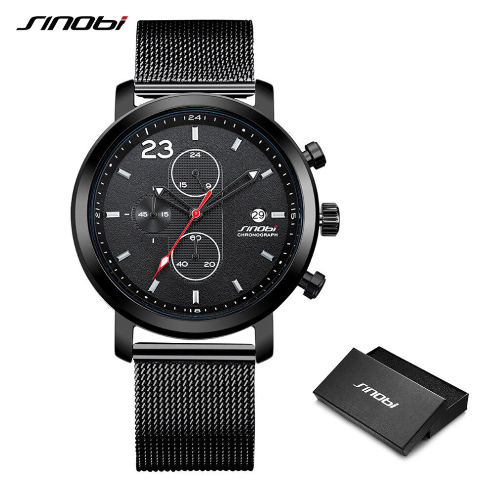 Men's Watches Business 44mm Dial Chronograph Stainless Steel Mesh Strap Waterproof Wristwatch Men's Clock