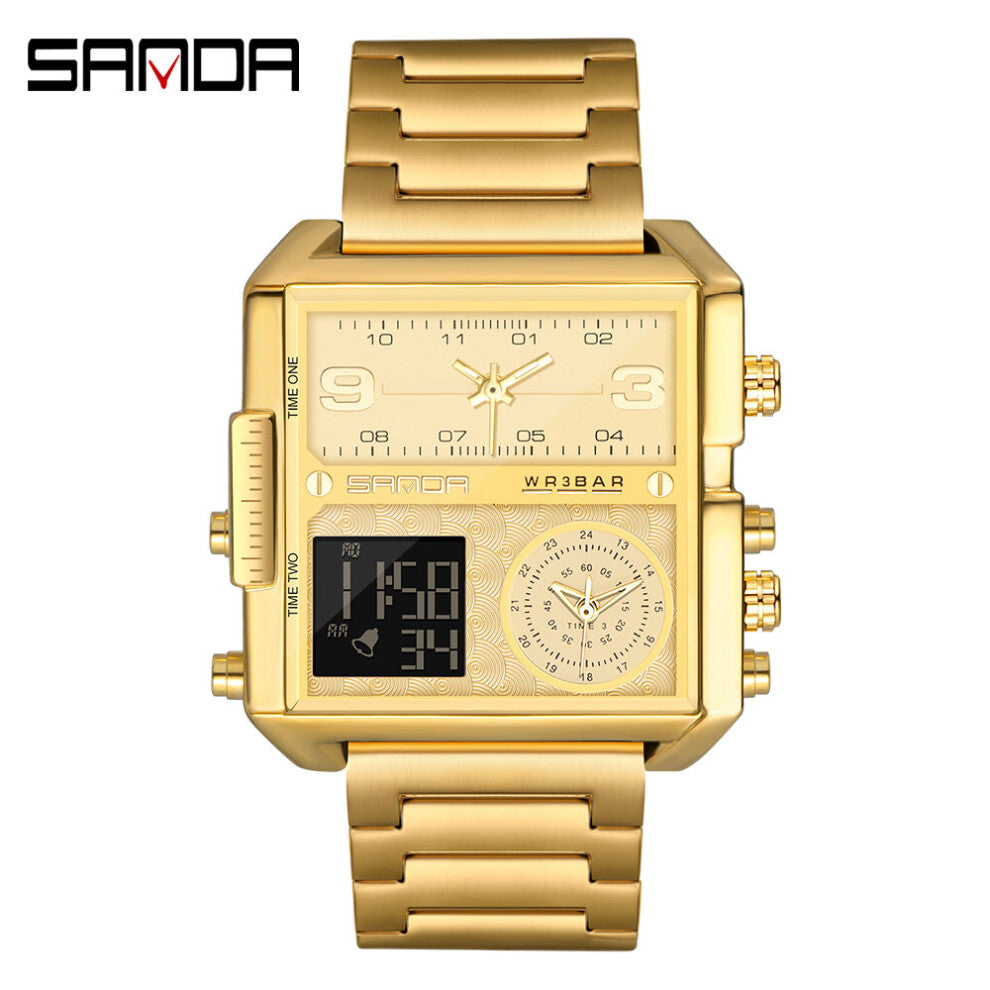Sanda Men's Watches 3 Time Zone Sport Military Steel Quartz Watch Led 30m Waterproof Male Clock Relogio Masculino