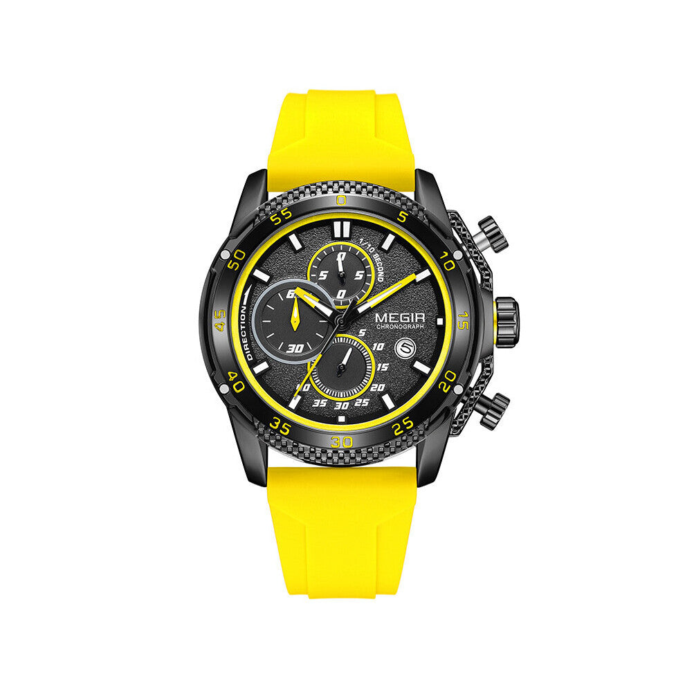 Fall of Dial Waterproof Watches Multifunctional Sports Three-eye Yellow Silicone Vintage Watch Band Heuer Watch