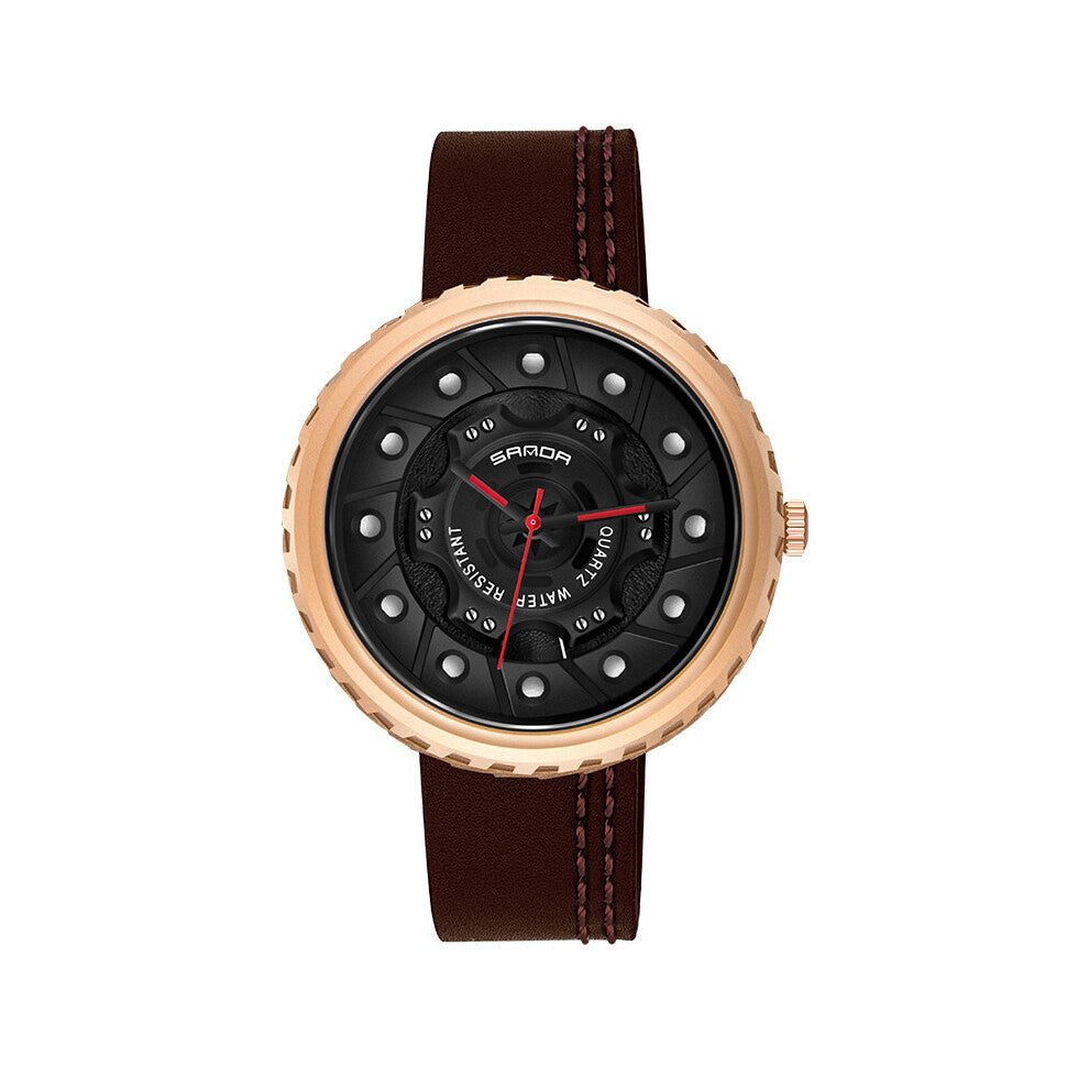 SANDA Men Watch Unique Wheel Dial Quartz Wristwatch Leather Strap Outdoor Sports Watches Montre Homme 1043