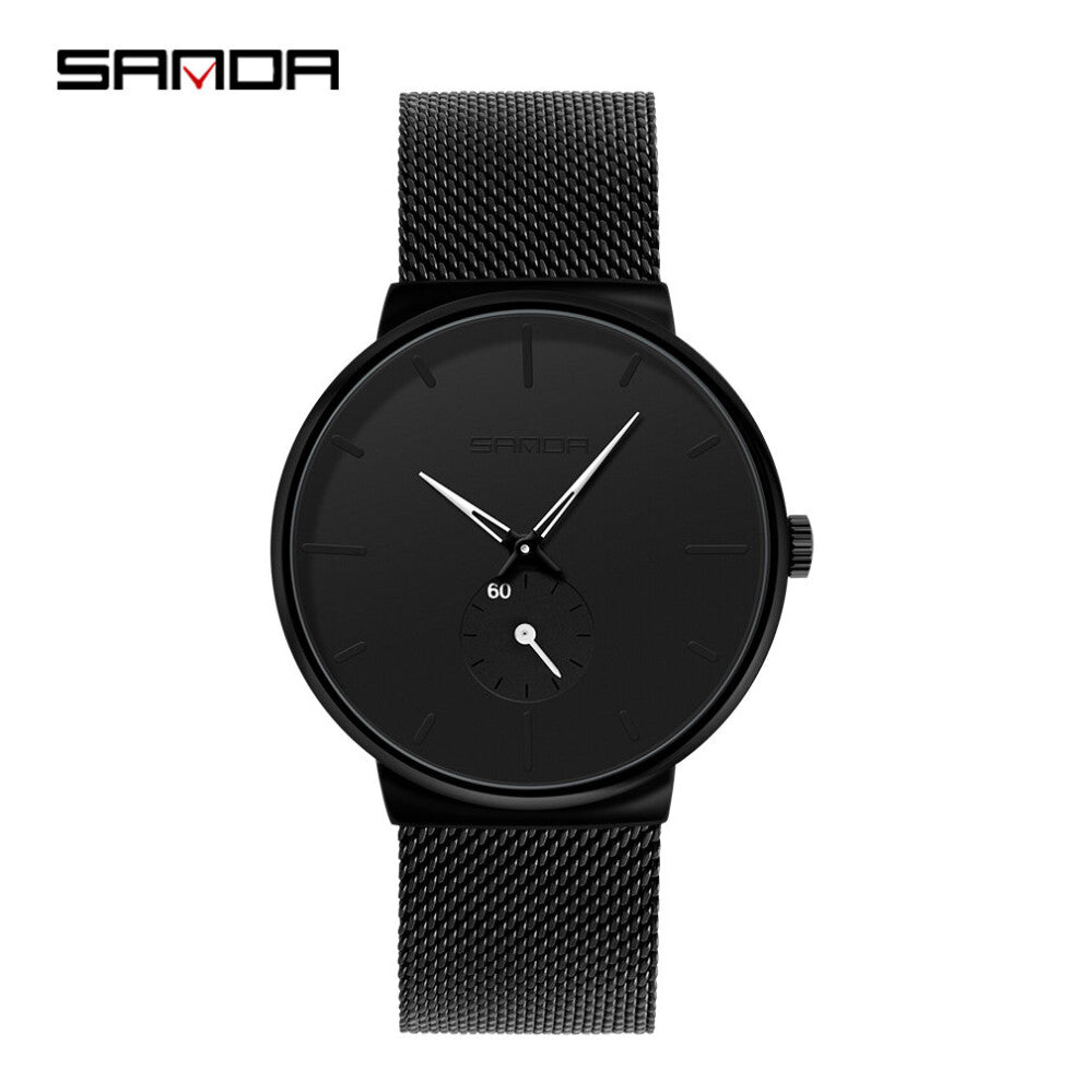 SANDA's simple, stylish, sporty, waterproof, men's quartz watch with invisible scale, dual hands and independent second dial