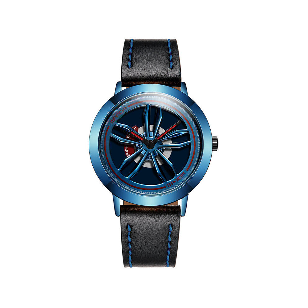 [Spinning Dial] SANDA Waterproof Quartz Men Watch 360? Rotating Wheel Wristwatches Leather Strap Relogio Masculino