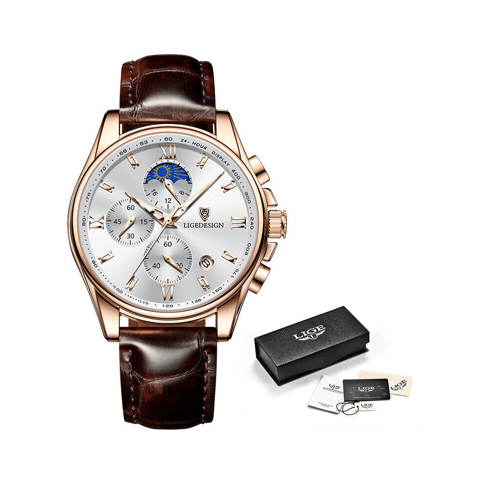 Men's Watch Leather Top Waterproof Sports Men Quartz Wristwatches Quartz Relogio Masculino