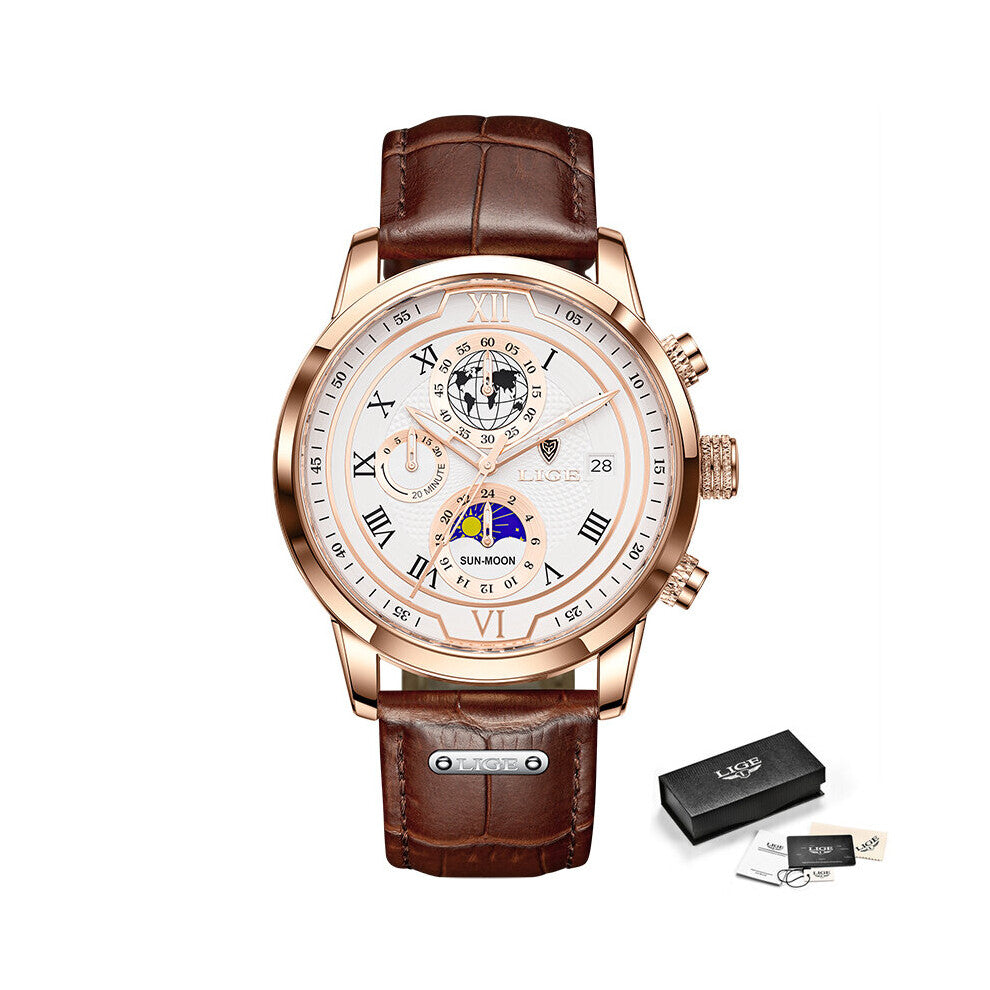 Leather Watch Mens Big Dial Watch Men Waterproof Quartz Wristwatch Sports Chronograph Clock Relogio Masculino