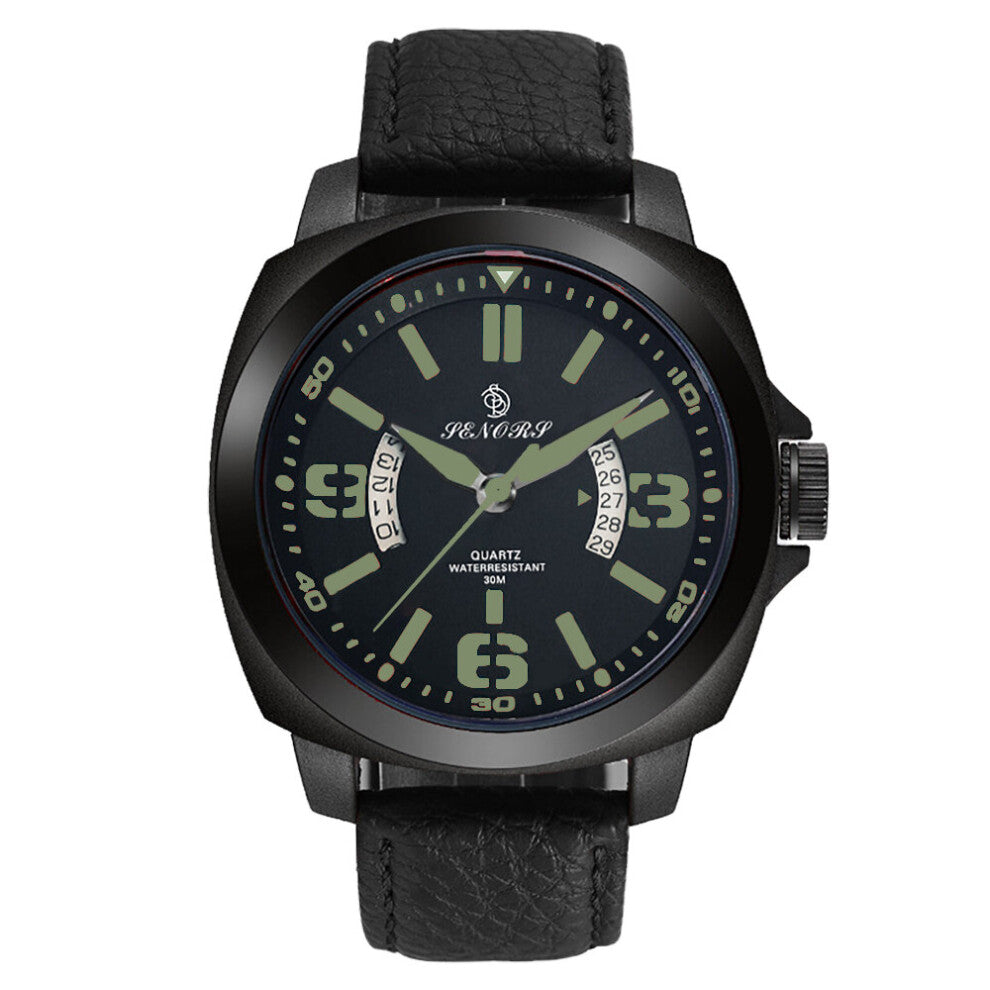SN002 Men`s watch Automatic Date Quartz Watches Men Multifunctional Function leather Wrist Watch Waterproof Clock
