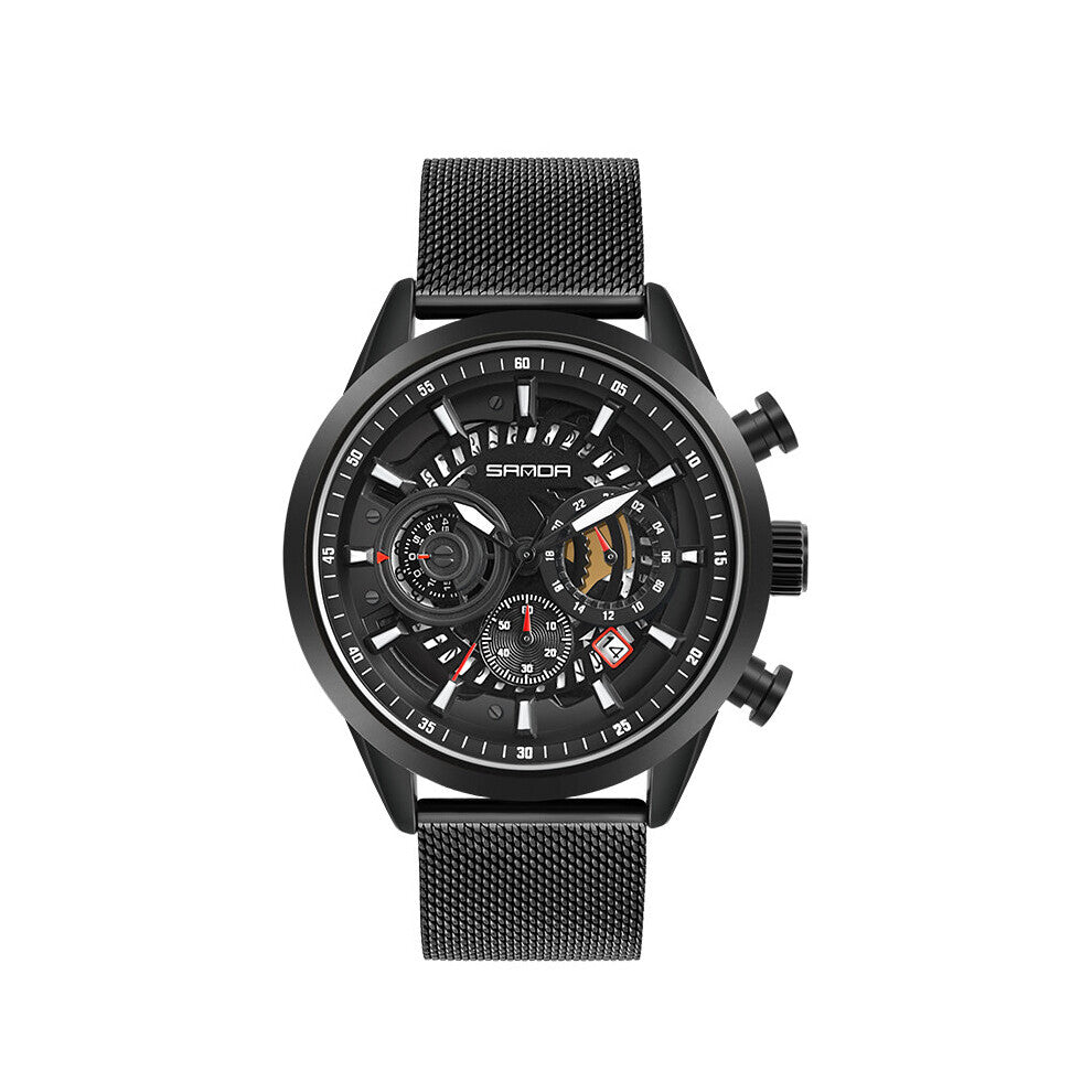 SANDA Sell Waterproof Men Watch Practical Stopwatch Calendar Quartz Wristwatch Hollow Out Dial Montre Homme 5010