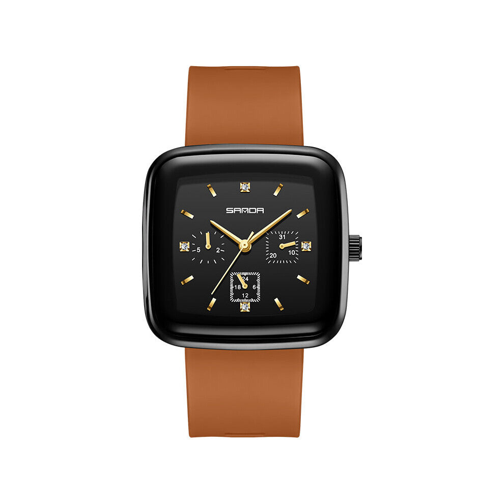 SADNA Men Quartz Wristwatches Atmospheric Square Dial Date Week Sport Wristwatch Soft Breathable Silicone Strap 50M Waterproof