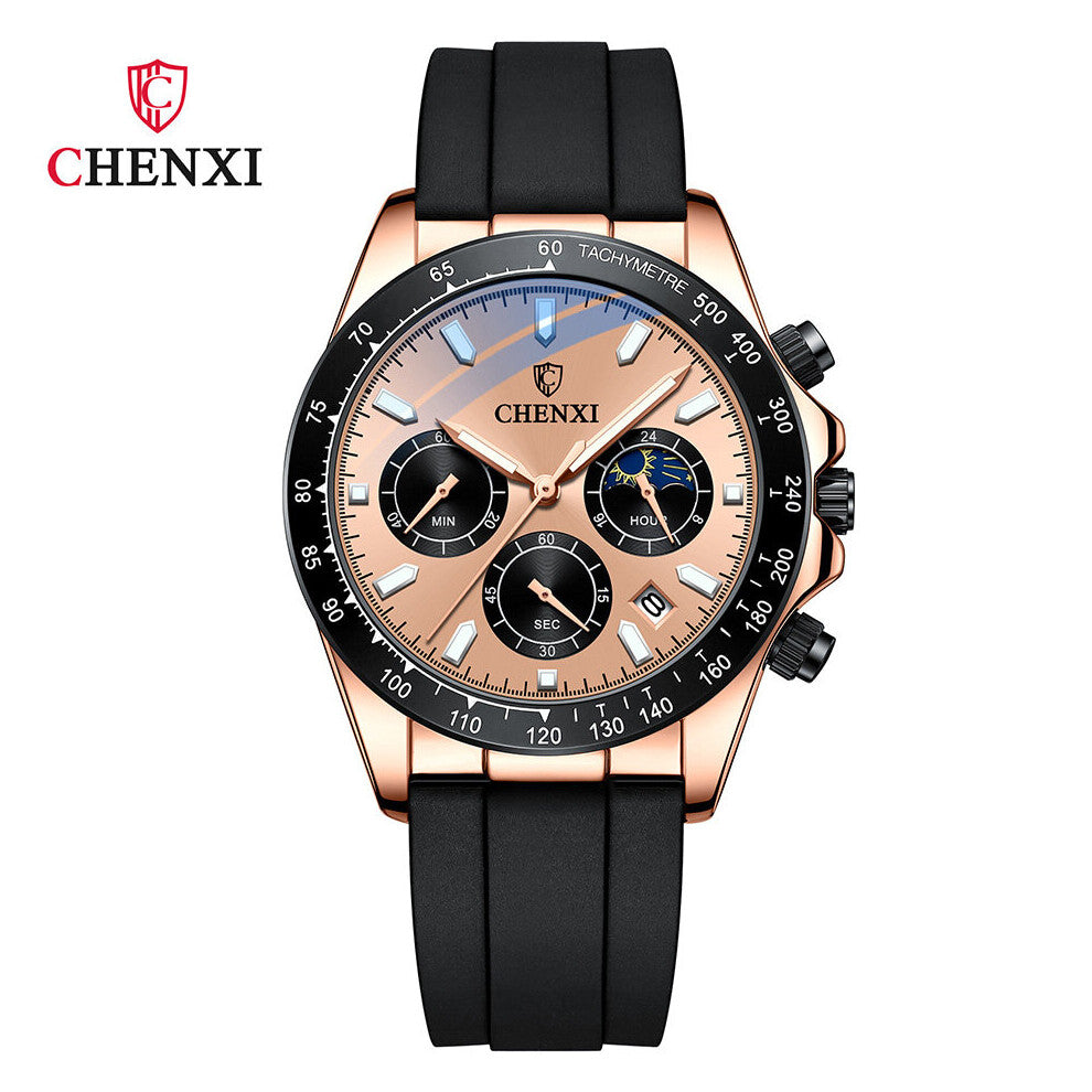 Rose Chronograph Men Watches Casual Male's Sport Watch Big Dial Silicone Strap Waterproof Outdoor Gift Clock