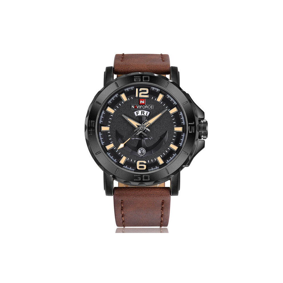 Sport Quartz Watch Waterproof Mens Watches Top Leather Date Week Clock Relogio Masculino NF9122