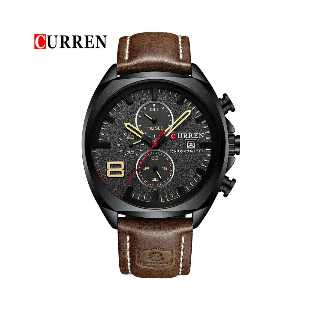 Watch Men Waterproof Chronograph Sport Military Male Clock Man Top Leather Wristwatch Relogio Masculino 8324