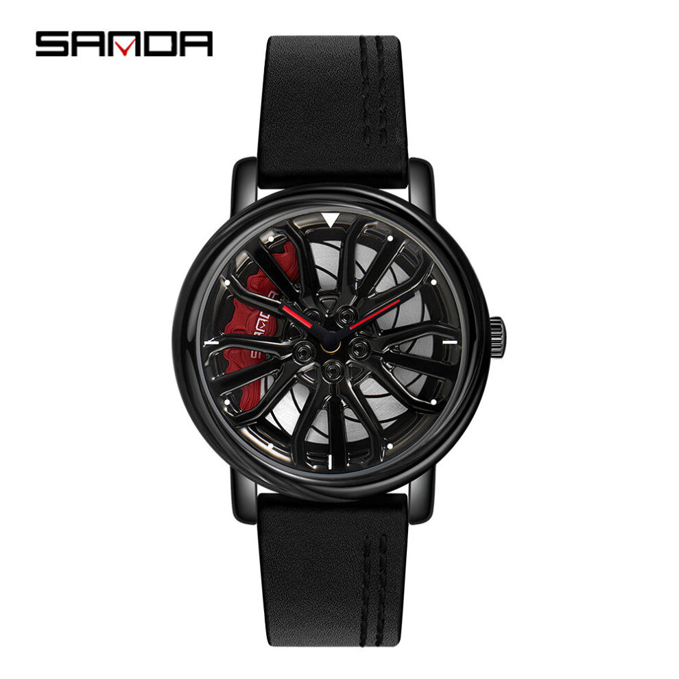 Mesh Strap Sell Men Quartz Watch 360 Rotating Car Wheel Dial Clock Stainless Waterproof Sport Wristwatch Relogio