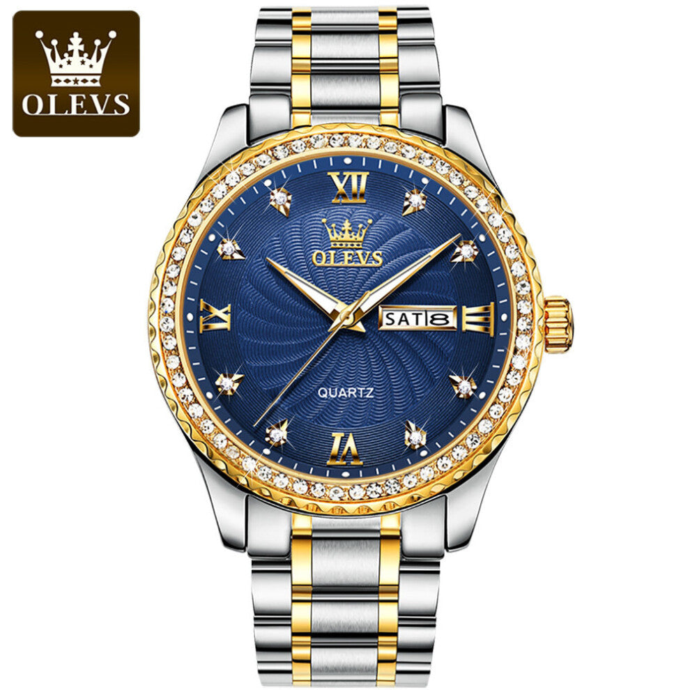 5565 Stainless Steel Strap Quartz Men Wristwatches Golden Diamond-encrusted Business Waterproof Watches for Men