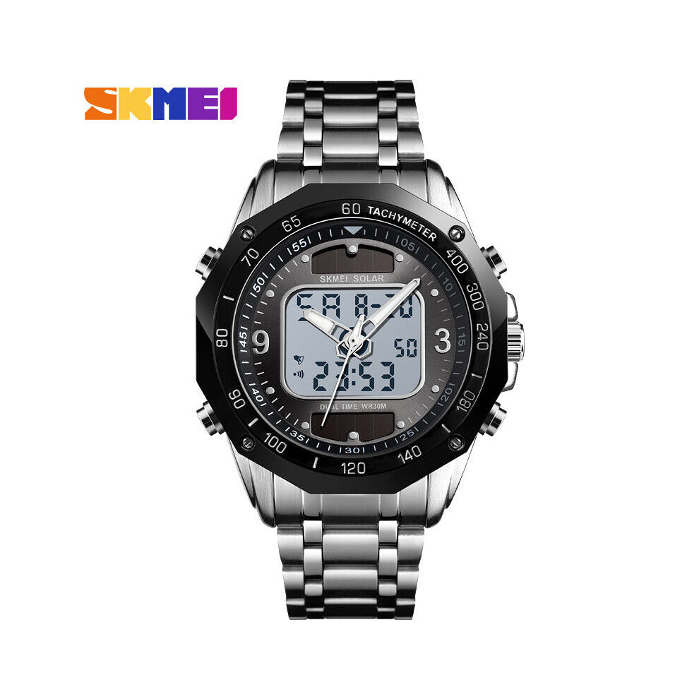 Watch Men 3Bar Waterproof Stainless Steel Strap Dual Display Quartz Men Watch relogio masculino 1493