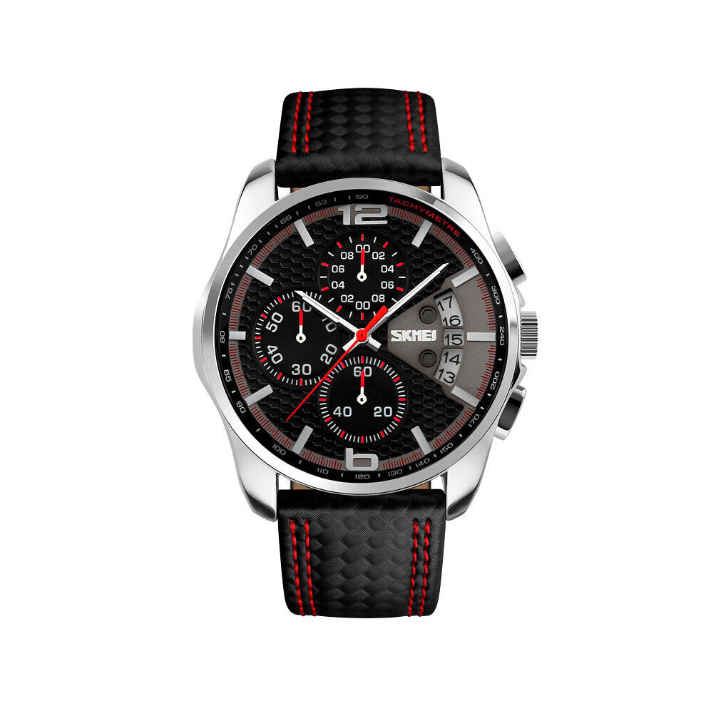 Sport Mens Watches Top Leather Strap 5Bar Waterproof Quartz Wristwatches Relogio Masculino 9106