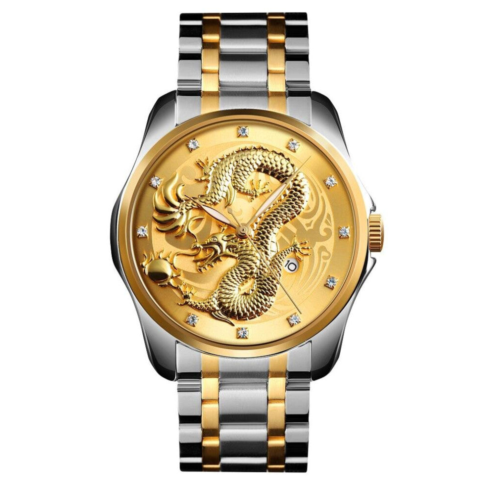 Mens Watches Top Golden Quartz Watch Men 3Bar Waterproof Date Display Stainless Steel Strap Wristwatches 9193