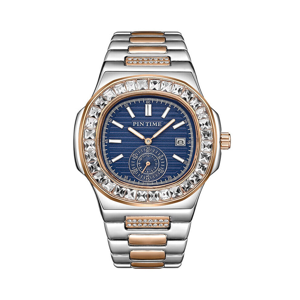 Top Watch For Men Quartz Diamond Stainless Steel Chronograph Wristwatch Waterproof Male Military Wrist Reloj