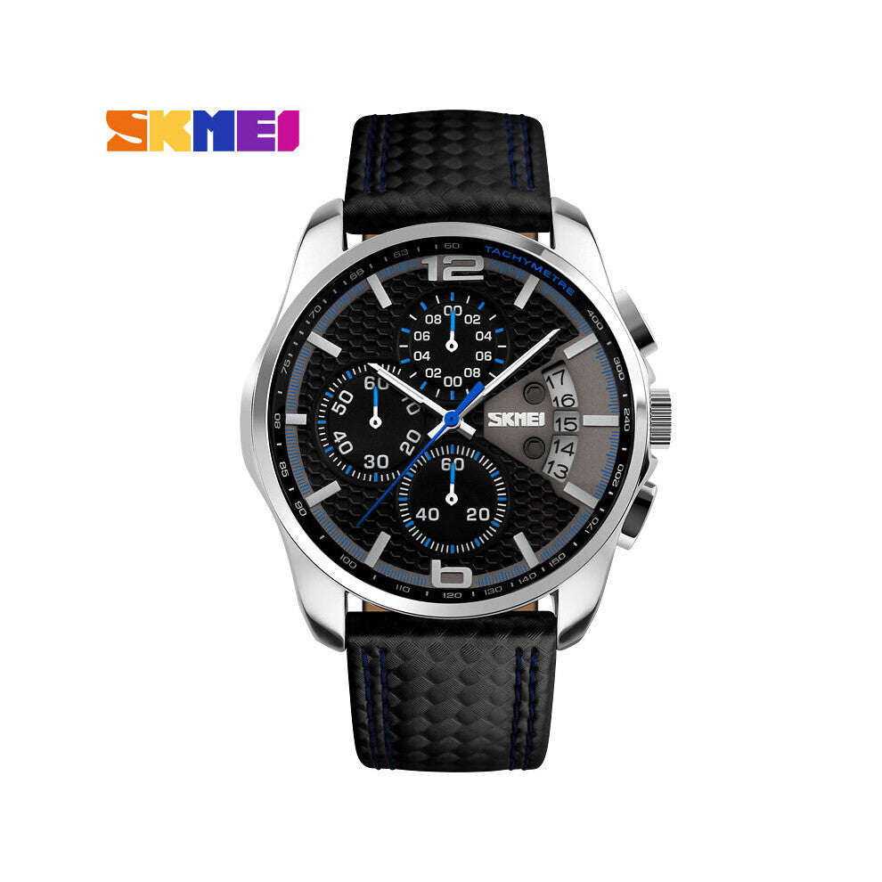 Men Sport Watches Quartz Military Wristwatch Waterproof Leather Band Stopwatch Men's Watch