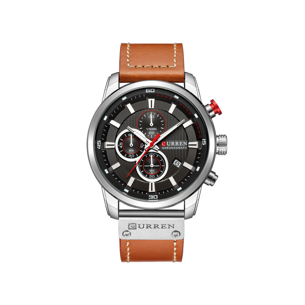 Men Watch Chronograph Waterproof Male Clock Top Leather Military Wristwatch Sports relogio masculino 8291