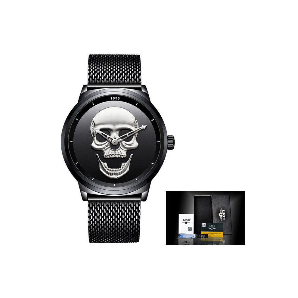Skeleto Men Watch Top Casual 3D Skull Full Steel Waterproof Military Sports Male Quartz Wrist Watch Relogio Masculino