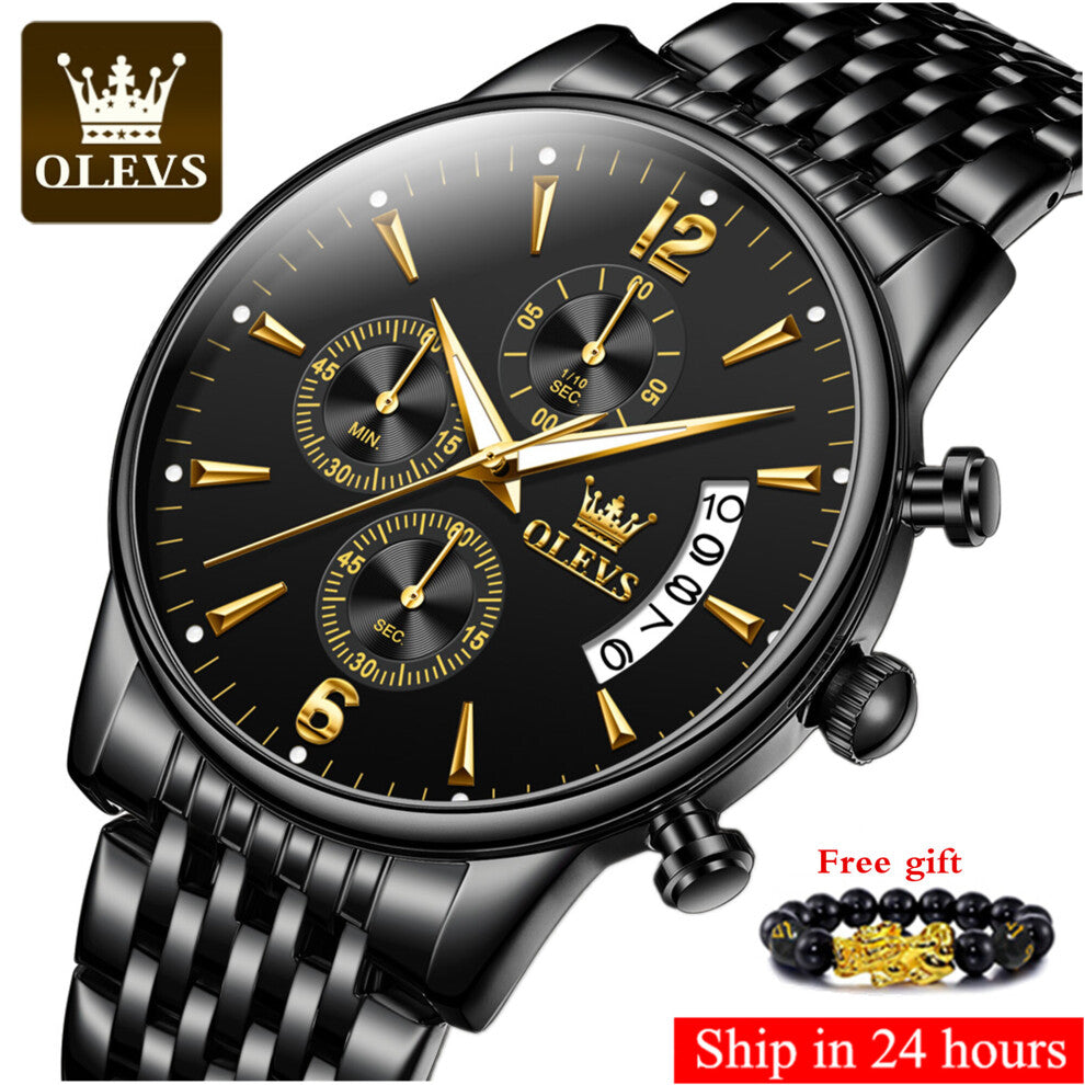 OLEVS Sport Watch for Men Waterproof Chronograph Luminous Golden Stainless Steel Watches Men Quartz Wristwatch 2867