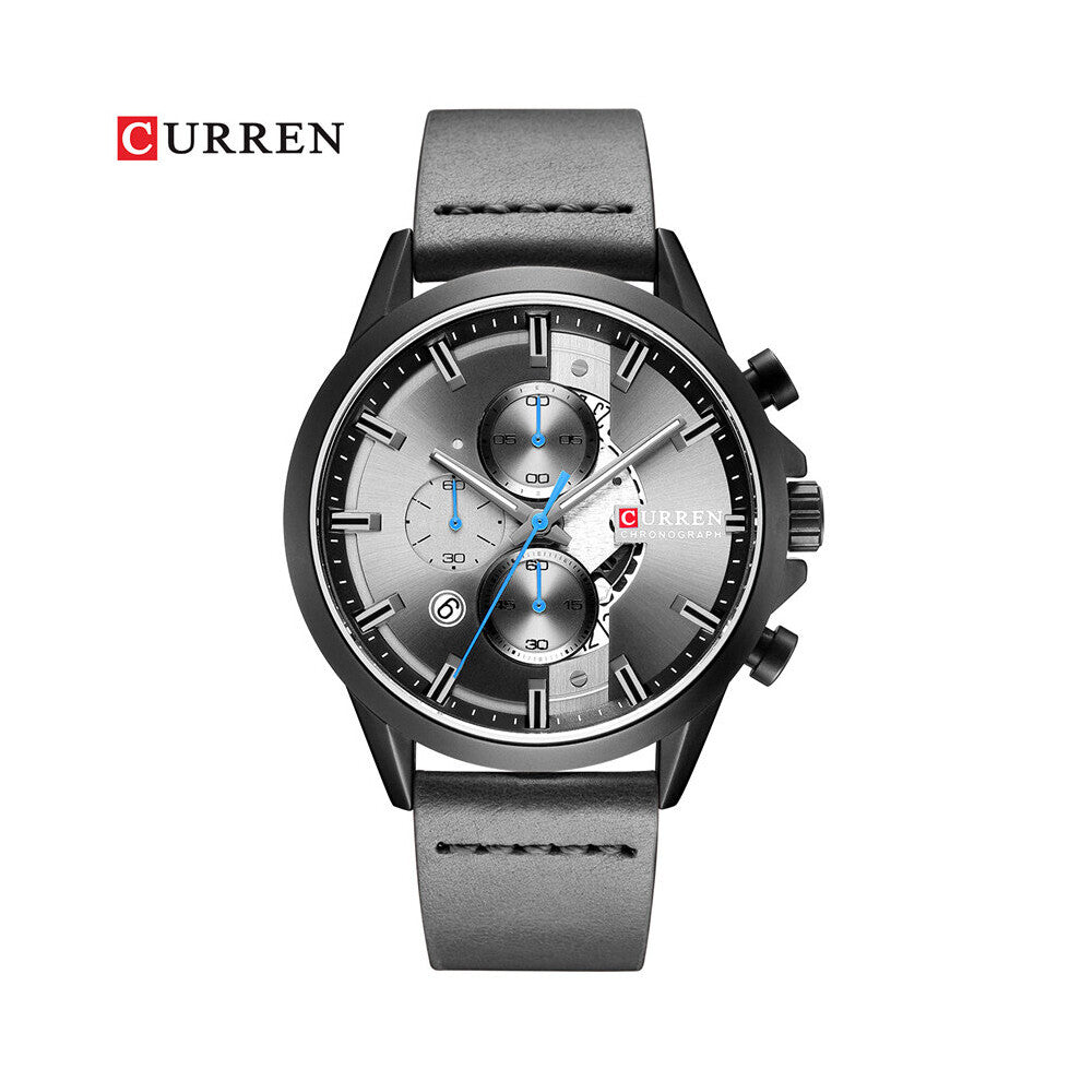 Casual Leather Waterproof Watch Mens Chronograph Luminous Hands Quartz Men Watches ???? ???????