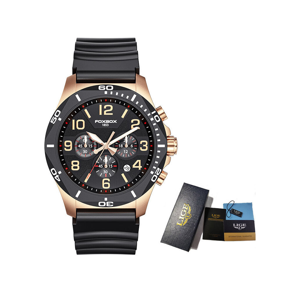 FOXBOX Quartz Men Watch Silicone Fshion 30M Waterproof Luminous Watch For Men Casual Sports Man Wristwatch+Box