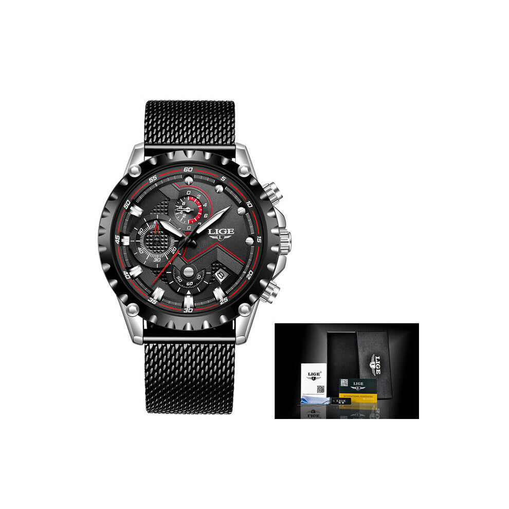 LIGE Casual Mesh Belt Quartz Watch Mens Watches Top Waterproof Clock Relogio Masculino