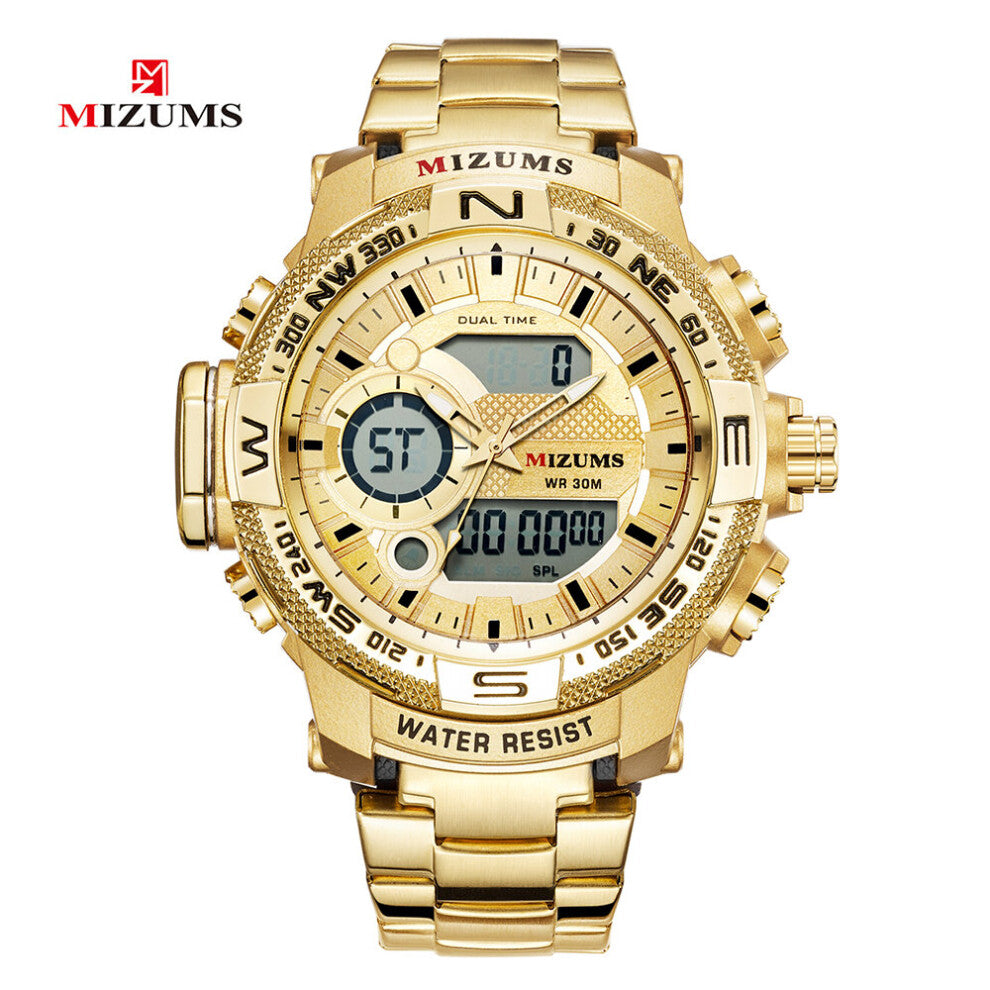 Relogio Masculino MIZUMS Men Sport Wristwatch Military Quartz Watch Steel Waterproof Dual Display Male Clock Watches