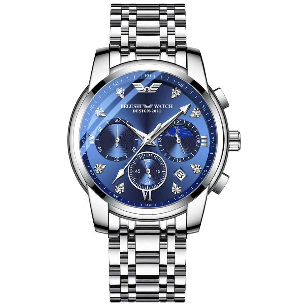 Sport Chronograph Men Watch Top Stainless Steel Men Quartz Wrist Watch Waterproof Moon Phase Male Clock