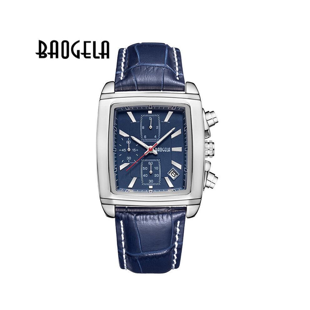 Baogela leisure square watch men's sports watch men's Chronograph men's luminous calendar hour Leather