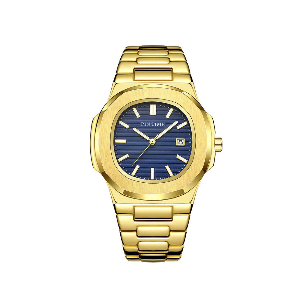 PINTIME Full Steel Mens Watches Top Casual Quartz Male Wristwatch Waterproof Military Watch Men Calendar Clock