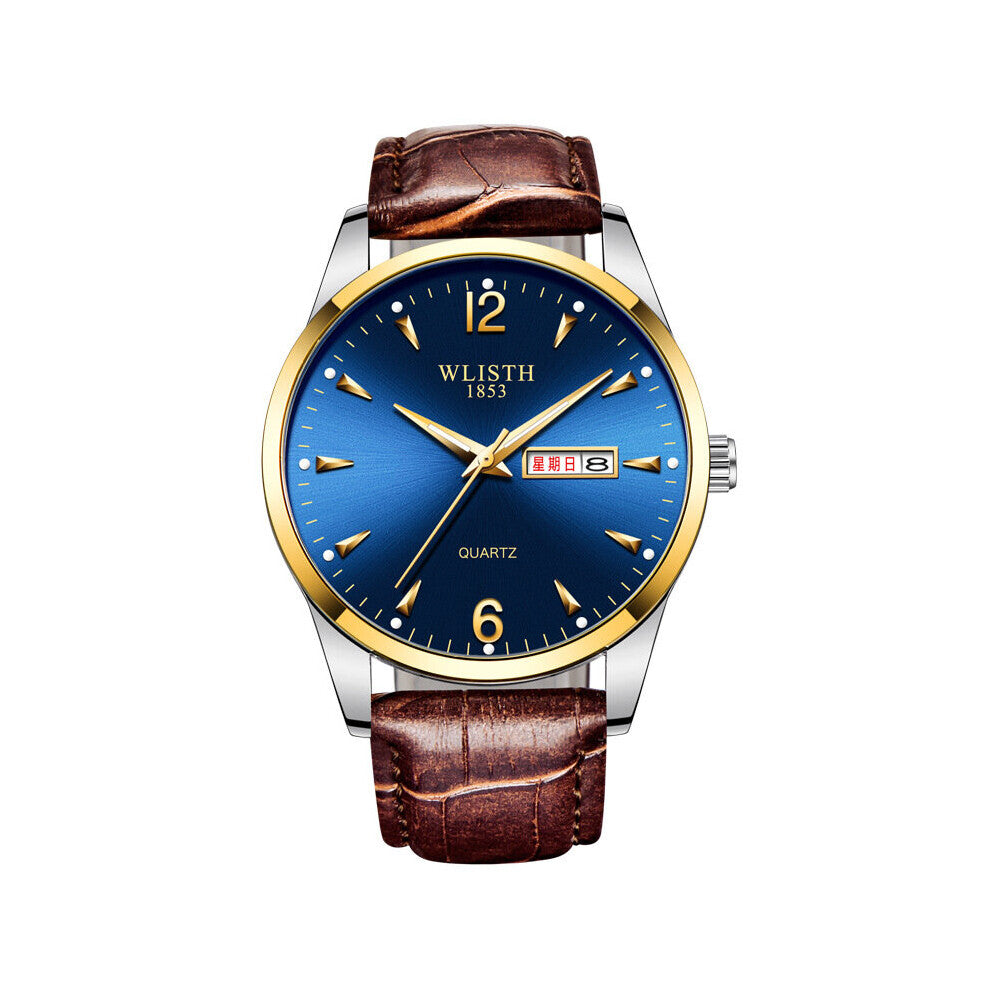 W38 Urban Waterproof Calendar Week Display Stainless Steel High Belt Business Quartz Movement Men's Watch