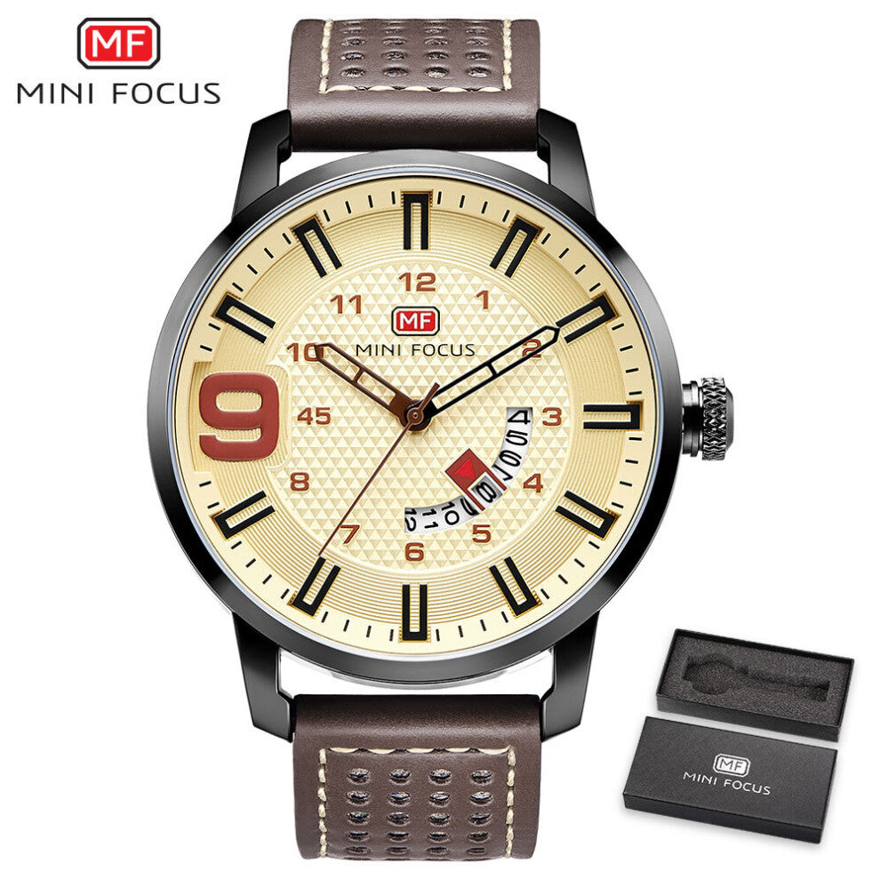 MINI FOCUS Mens Watches Militray Sport Quartz Men Watch Leather Waterproof Male Wristwatches Relogio Masculino