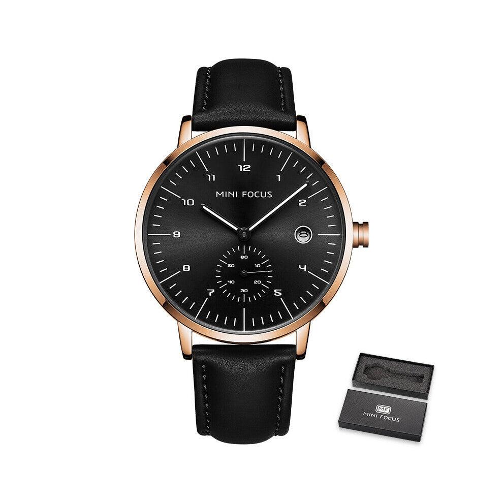 MINI FOCUS Business Men Watch Dress Quartz Wristwatch Mens Leather Strap Waterproof Relogio Masculino