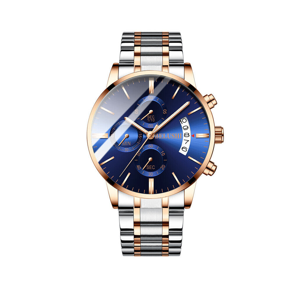 BELUSHI Quartz Watch Men Full Steel Watches Man Wristwatches Waterproof Leather Chronograph Relogio Masculino