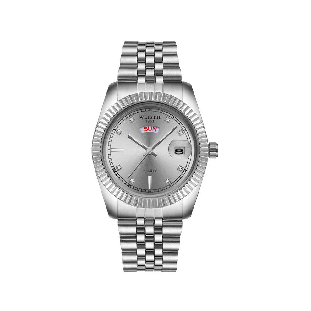 W62 temperament waterproof luminous dual calendar stainless steel market business quartz movement men's Watch