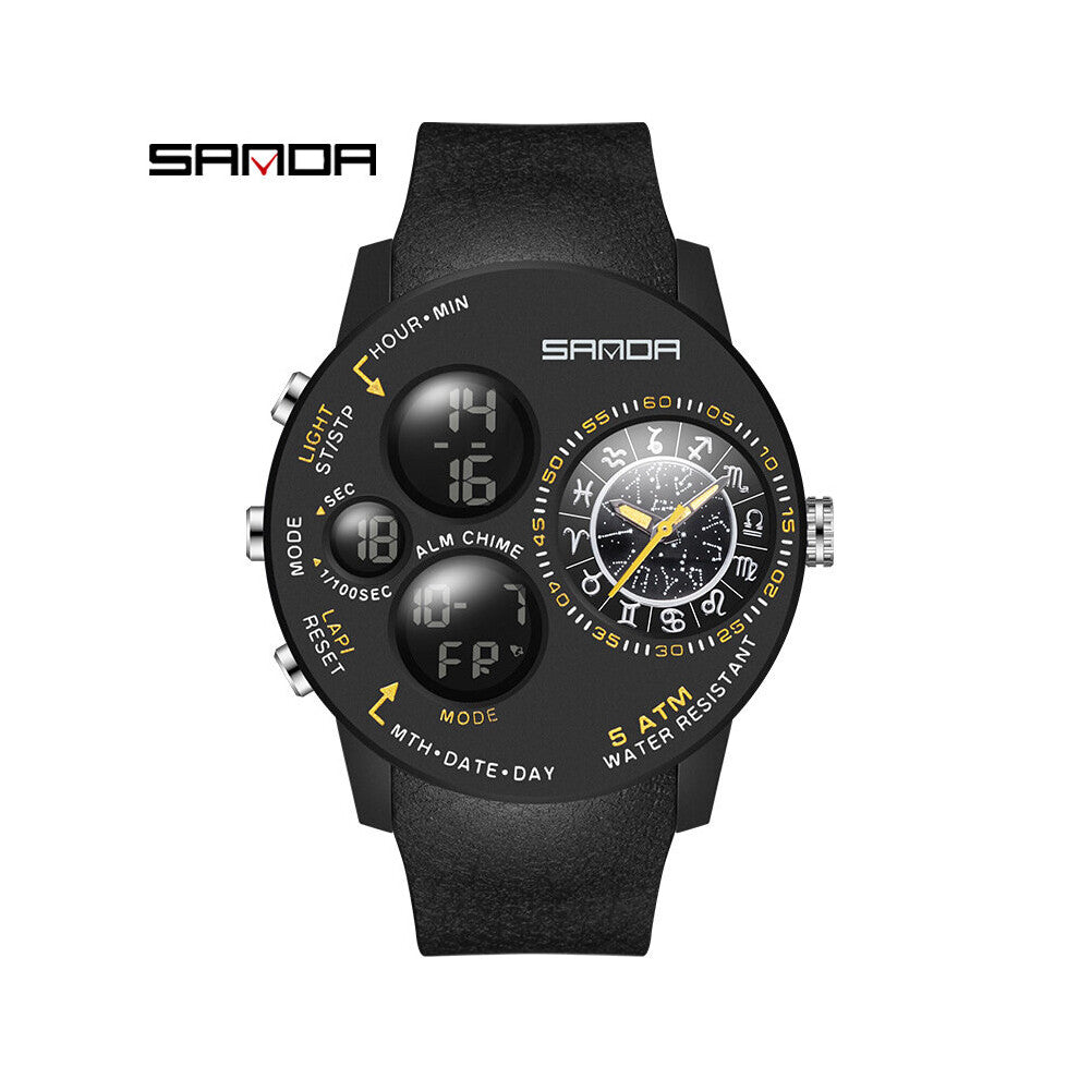 SANDA Electronic Watch Dial Multifunctional Dual Display Digital Quartz Watch Men's Youth Sports Clock Reloj