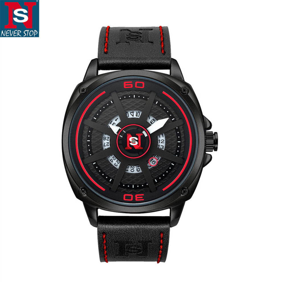 TOMI-NS Student Casual Sports Large Dial Disc Pointer Calendar Belt Men's Quartz Wrist Watch