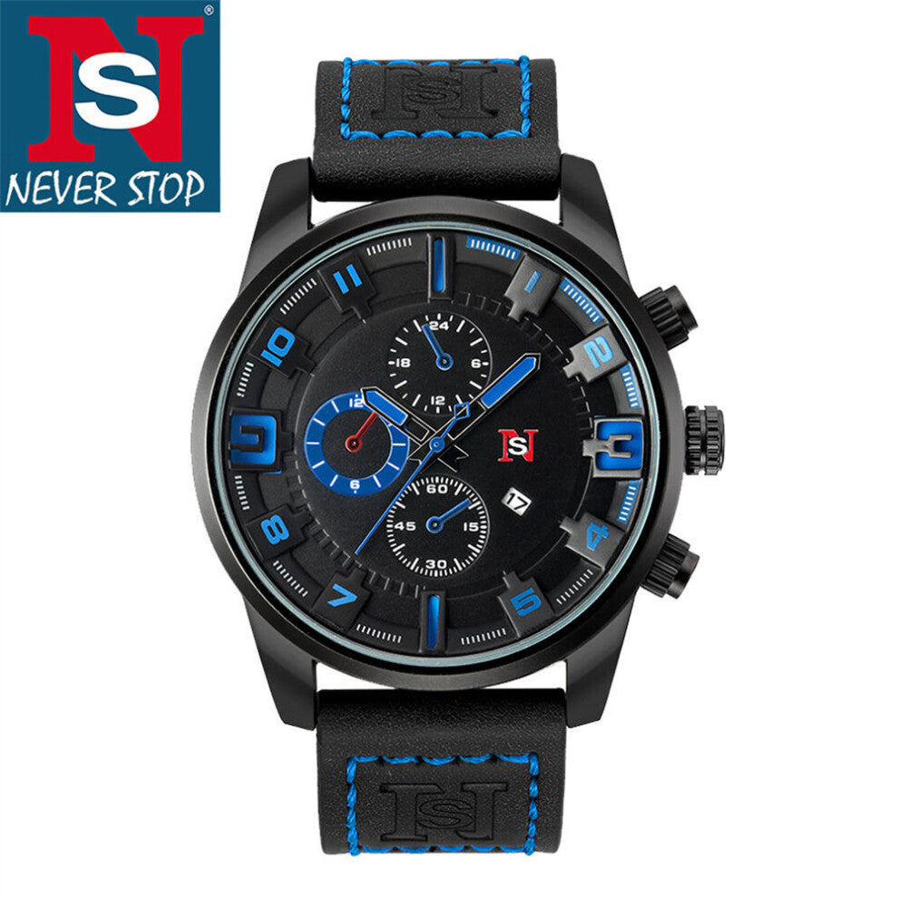 TOMI-NS Business Men's Watch Large Dial Sports Belt Watch Quartz Pointer Calendar Wrist Watch with