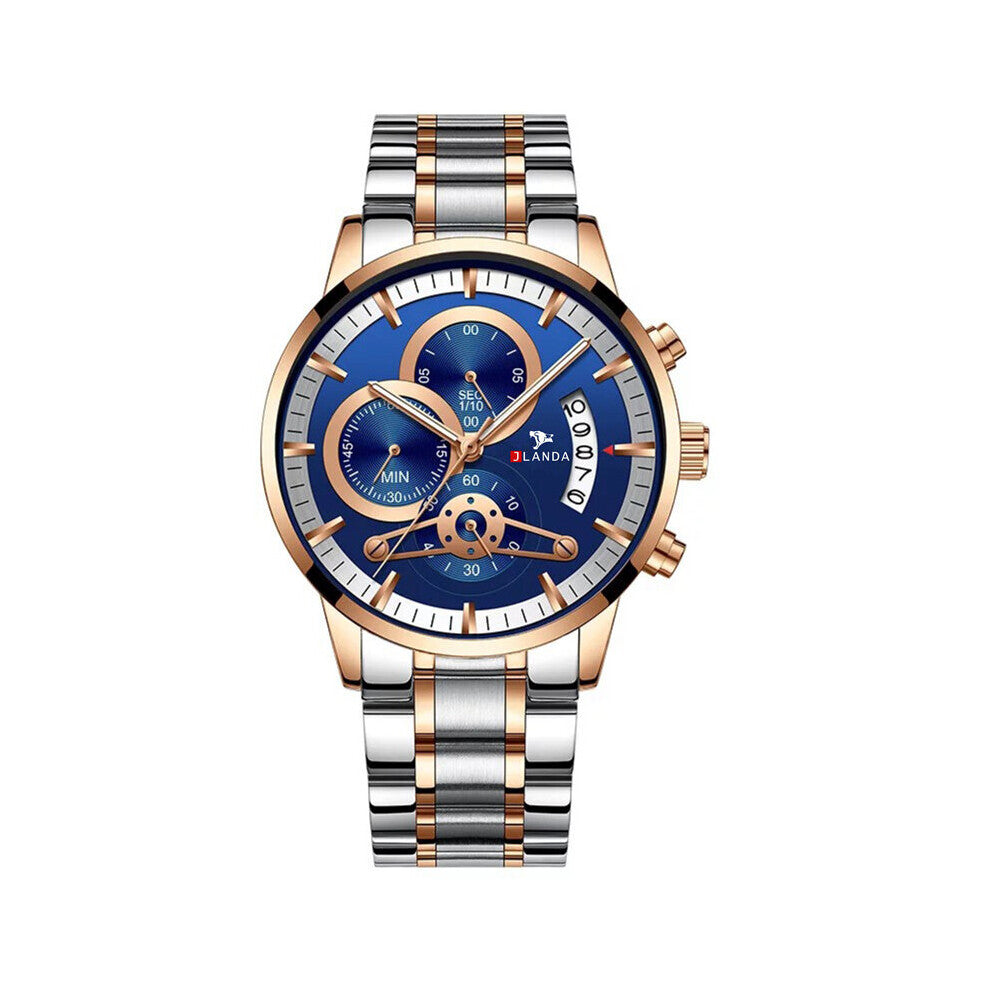 Sports Watch Stainless Steel Mens Watch Waterproof Luminous Multifunction Chronograph Quartz Watch for Men Relogio Masculino